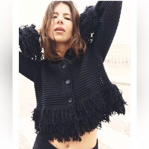 ZARA FRINGE CHECK KNIT JACKET
